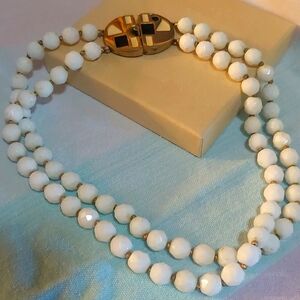 Vtg 1980 Paris New York Givency Necklace Cream White Glass Beads